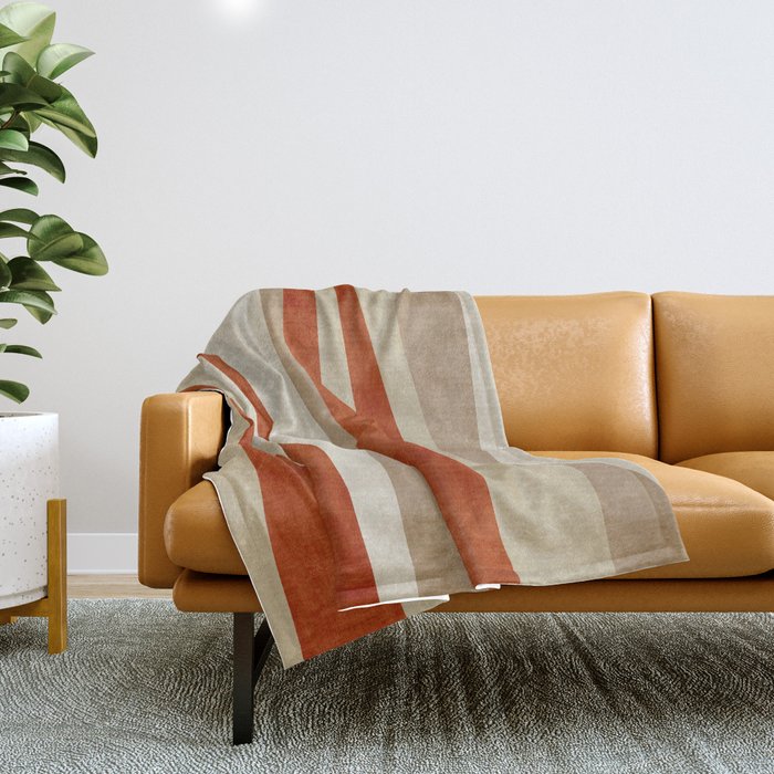 Dark Terracotta Beige Tan Abstract Lines Artwork Throw Blanket Gallery Image 1