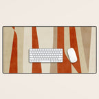 Dark Terracotta Beige Tan Abstract Lines Artwork Desk Mat Gallery Image 1