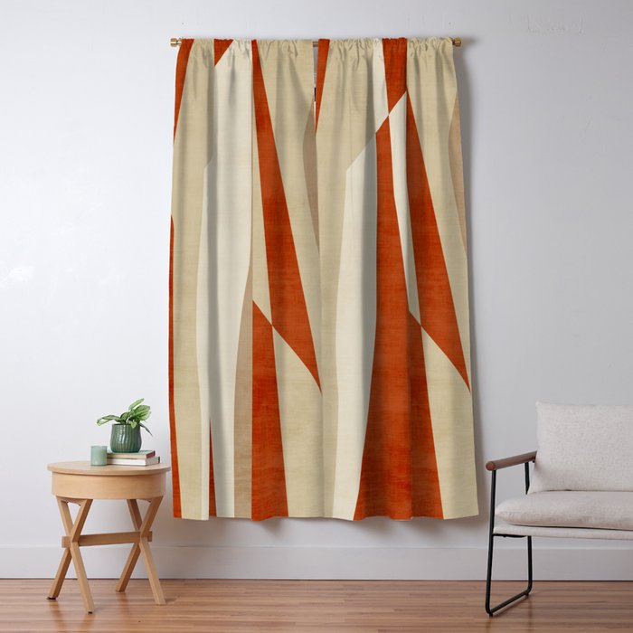 Dark Terracotta Beige Tan Abstract Lines Artwork Window Curtain Gallery Image 5