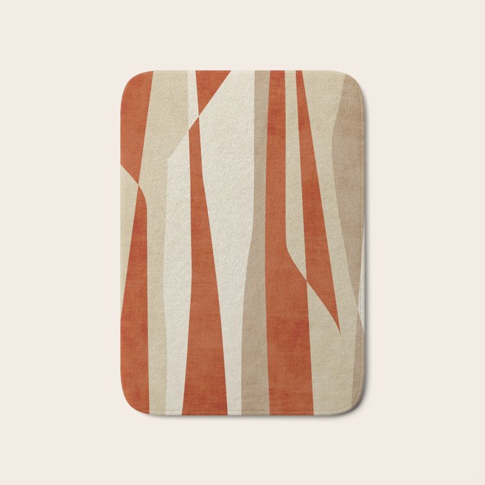 Dark Terracotta Beige Tan Abstract Lines Artwork Bath Mat Gallery Image 1