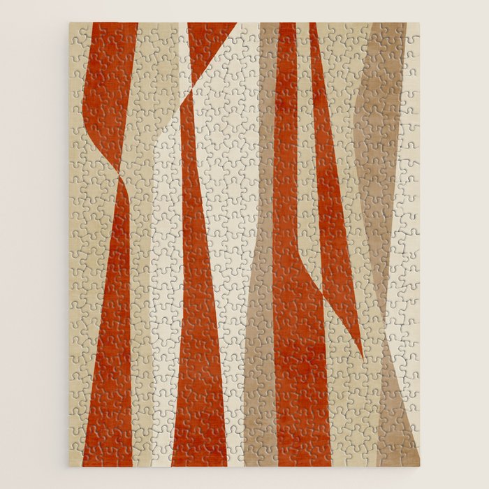 Dark Terracotta Beige Tan Abstract Lines Artwork Jigsaw Puzzle Gallery Image 1