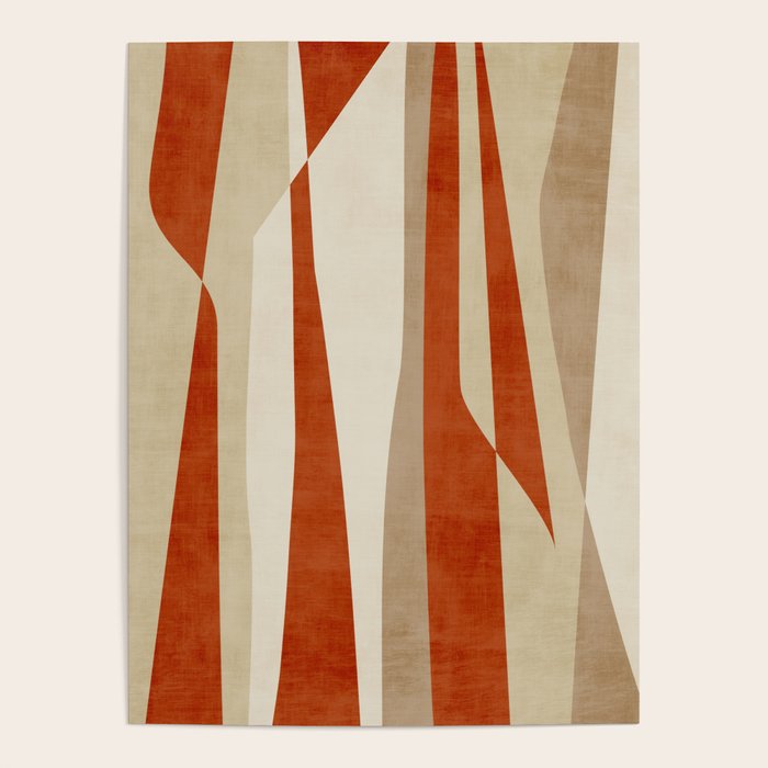 Dark Terracotta Beige Tan Abstract Lines Artwork Poster Gallery Image 1