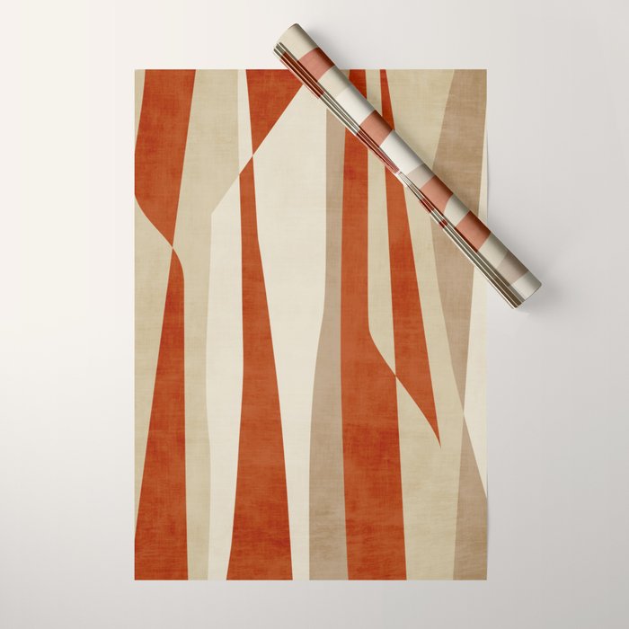 Dark Terracotta Beige Tan Abstract Lines Artwork Wrapping Paper Gallery Image 1
