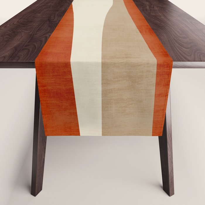 Dark Terracotta Beige Tan Abstract Lines Artwork Table Runner Gallery Image 1
