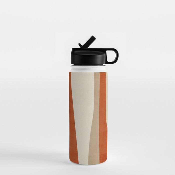 Dark Terracotta Beige Tan Abstract Lines Artwork Water Bottle Gallery Image 1