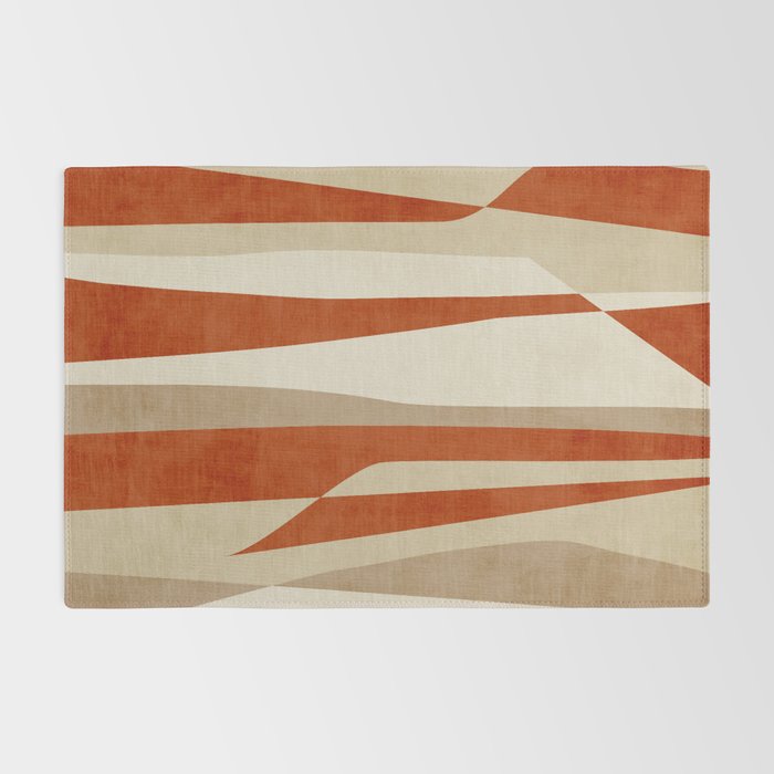 Dark Terracotta Beige Tan Abstract Lines Artwork Rug Gallery Image 2