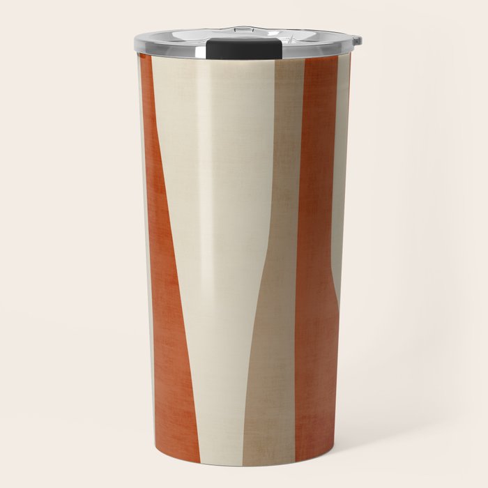 Dark Terracotta Beige Tan Abstract Lines Artwork Travel Mug Gallery Image 1