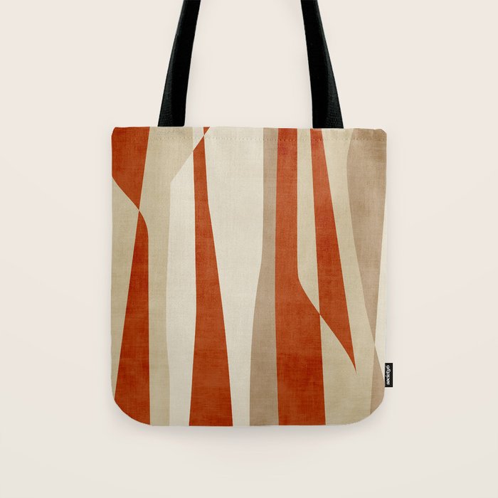 Dark Terracotta Beige Tan Abstract Lines Artwork Tote Bag Gallery Image 1