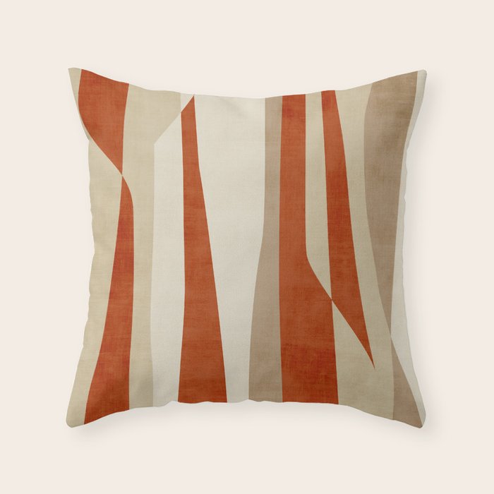 Dark Terracotta Beige Tan Abstract Lines Artwork Throw Pillow Gallery Image 6