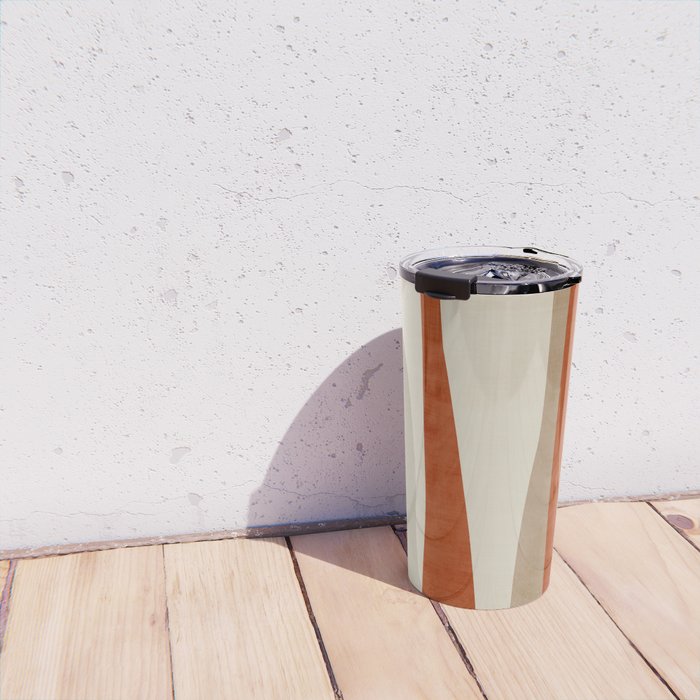 Dark Terracotta Beige Tan Abstract Lines Artwork Travel Mug Gallery Image 4
