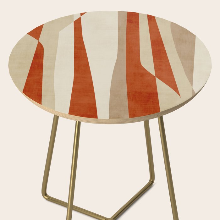 Dark Terracotta Beige Tan Abstract Lines Artwork Side Table Gallery Image 2