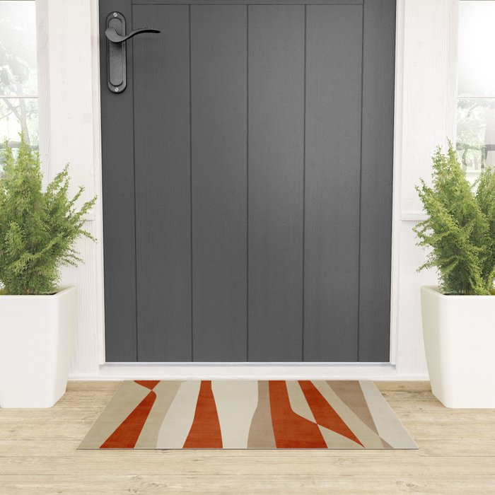 Dark Terracotta Beige Tan Abstract Lines Artwork Welcome Mat Gallery Image 3