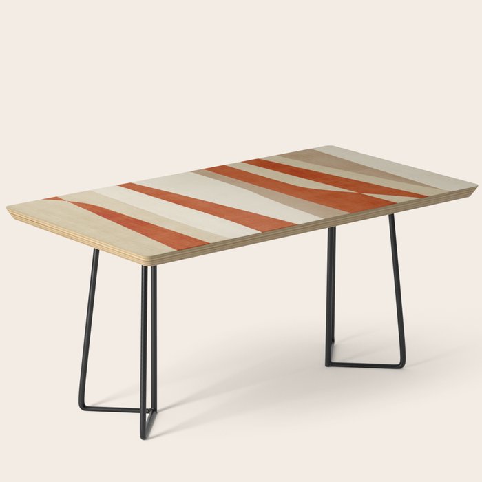 Dark Terracotta Beige Tan Abstract Lines Artwork Coffee Table Gallery Image 1