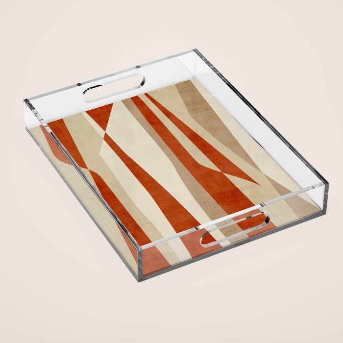 Dark Terracotta Beige Tan Abstract Lines Artwork Acrylic Tray Gallery Image 1