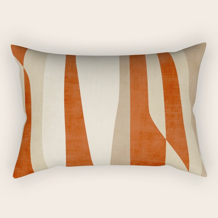 Dark Terracotta Beige Tan Abstract Lines Artwork Rectangular Pillow Gallery Image 2