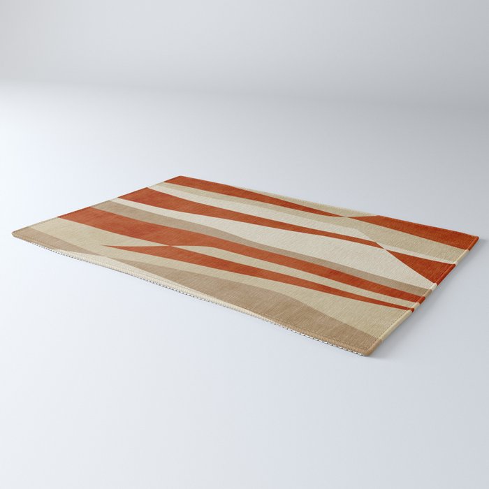 Dark Terracotta Beige Tan Abstract Lines Artwork Rug Gallery Image 3