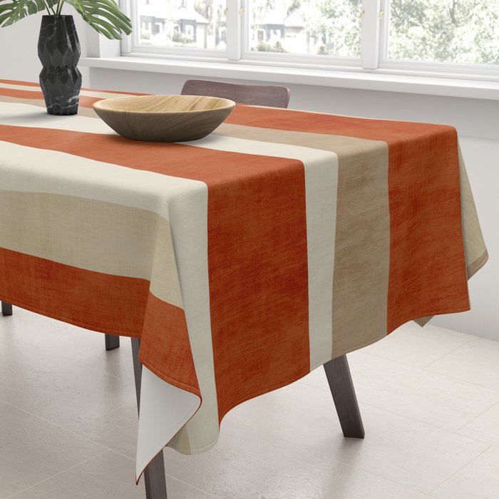Dark Terracotta Beige Tan Abstract Lines Artwork Tablecloth Gallery Image 3