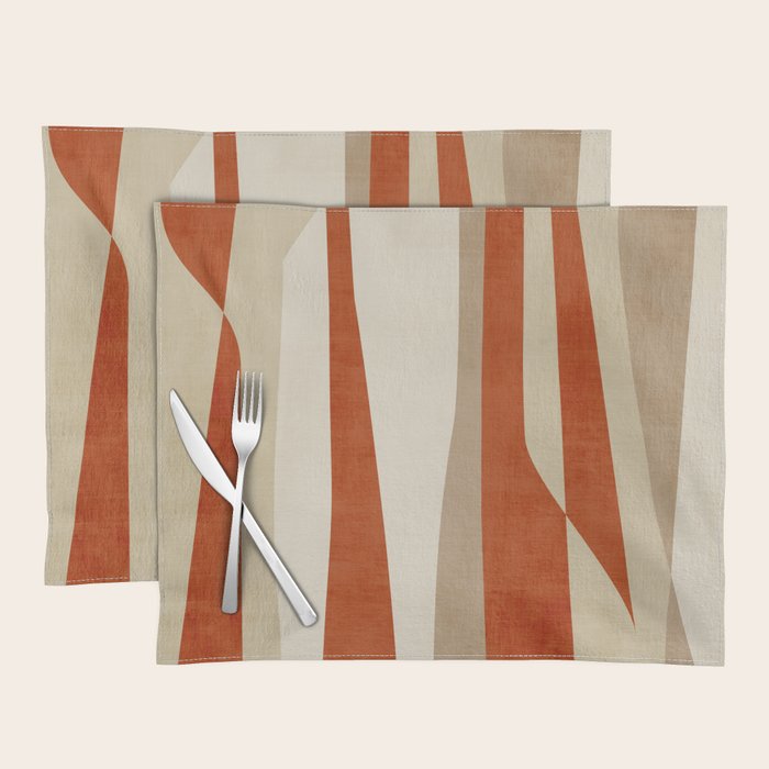 Dark Terracotta Beige Tan Abstract Lines Artwork Placemat Gallery Image 1