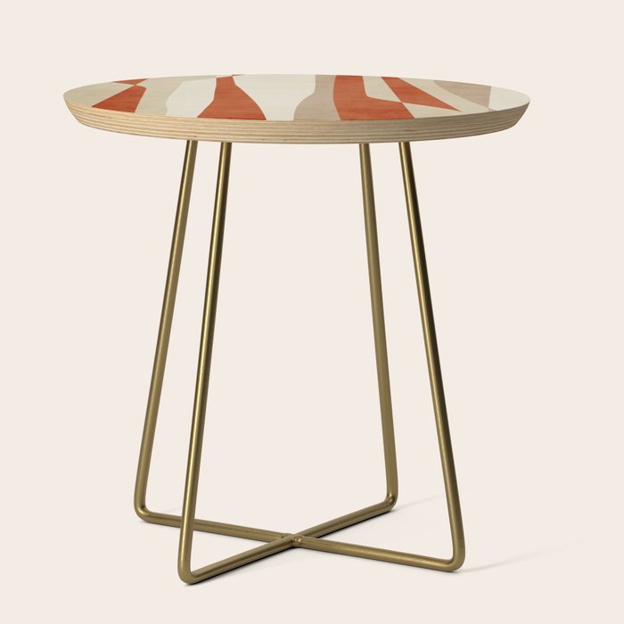 Dark Terracotta Beige Tan Abstract Lines Artwork Side Table Gallery Image 1