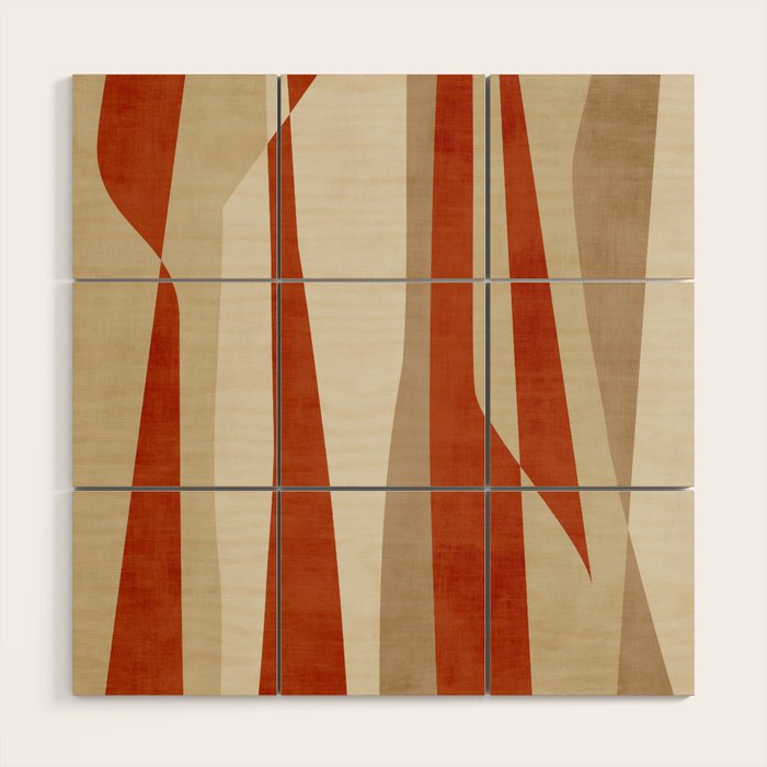 Dark Terracotta Beige Tan Abstract Lines Artwork Wood Wall Art Gallery Image 1