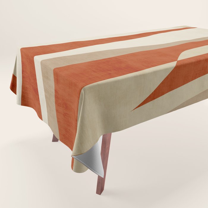 Dark Terracotta Beige Tan Abstract Lines Artwork Tablecloth Gallery Image 1