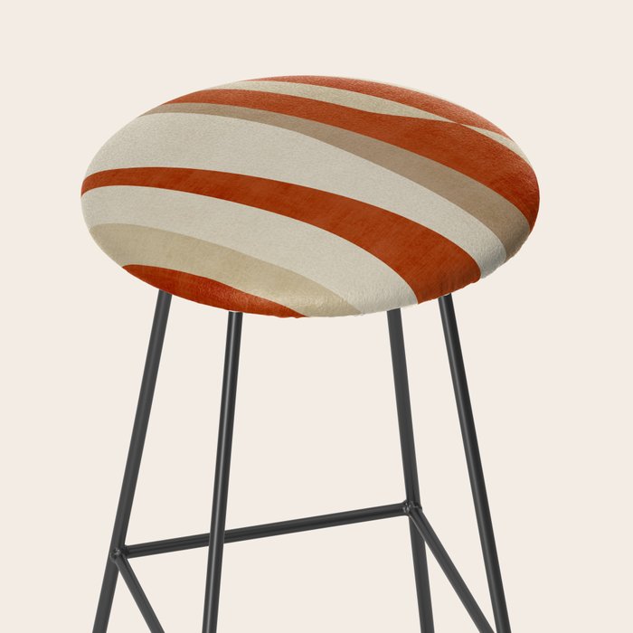 Dark Terracotta Beige Tan Abstract Lines Artwork Stool Gallery Image 2