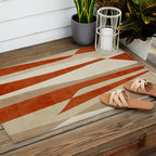 Dark Terracotta Beige Tan Abstract Lines Artwork Outdoor Rug Gallery Image 2