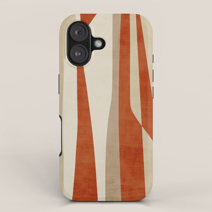 Dark Terracotta Beige Tan Abstract Lines Artwork iPhone Case Gallery Image 1