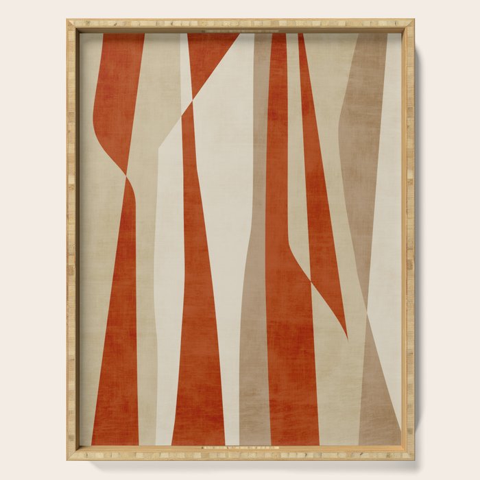 Dark Terracotta Beige Tan Abstract Lines Artwork Serving Tray Gallery Image 1