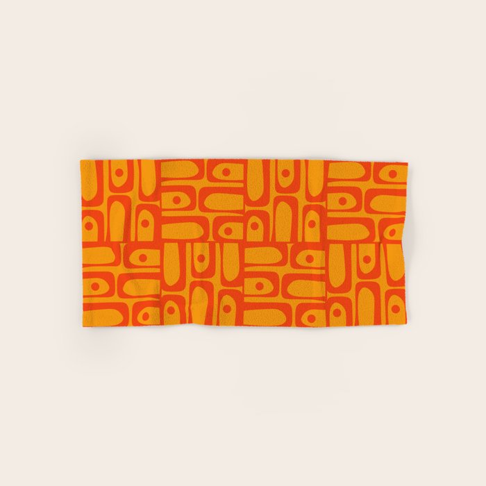 Mid Century Modern Bold Abstract Piquet Pattern in Orange Yellow Bath Towel Gallery Image 1