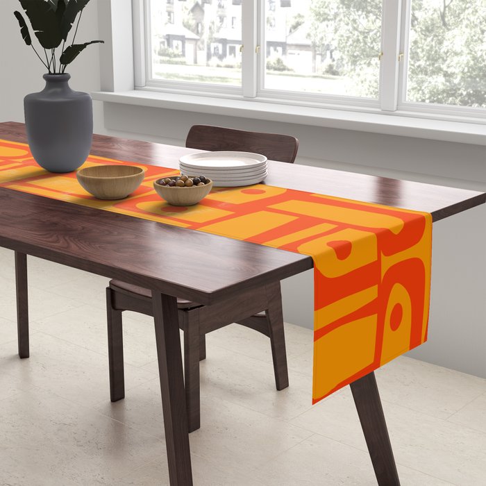 Mid Century Modern Bold Abstract Piquet Pattern in Orange Yellow Table Runner Gallery Image 2