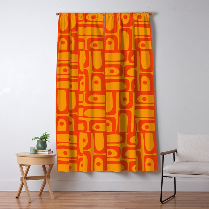 Mid Century Modern Bold Abstract Piquet Pattern in Orange Yellow Window Curtain Gallery Image 1