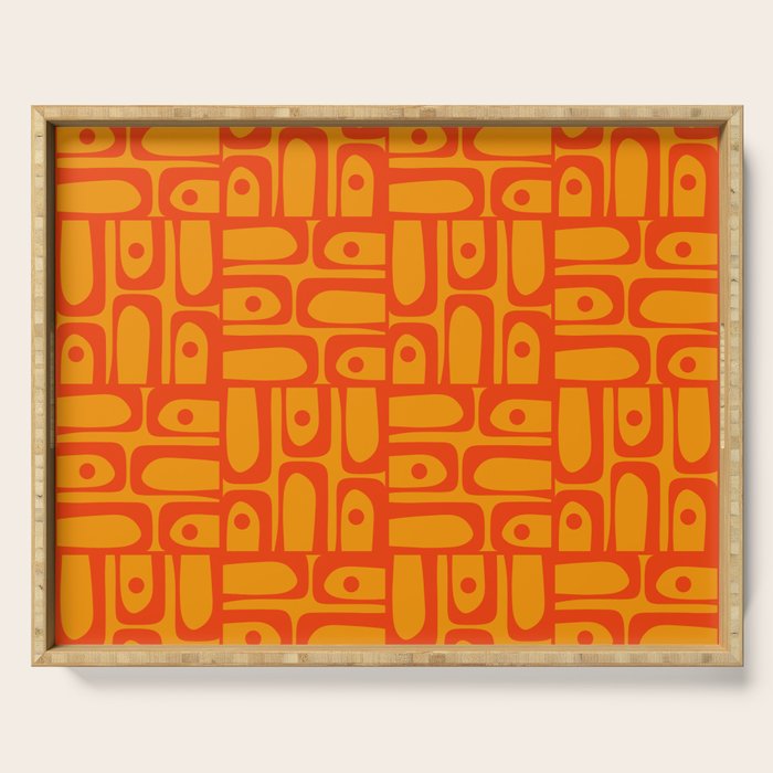 Mid Century Modern Bold Abstract Piquet Pattern in Orange Yellow Serving Tray Gallery Image 1