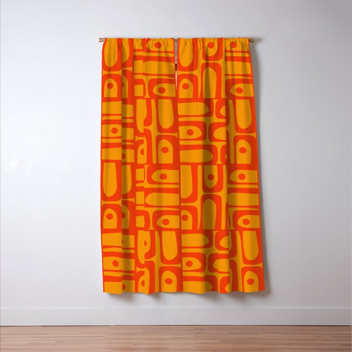 Mid Century Modern Bold Abstract Piquet Pattern in Orange Yellow Window Curtain Gallery Image 3