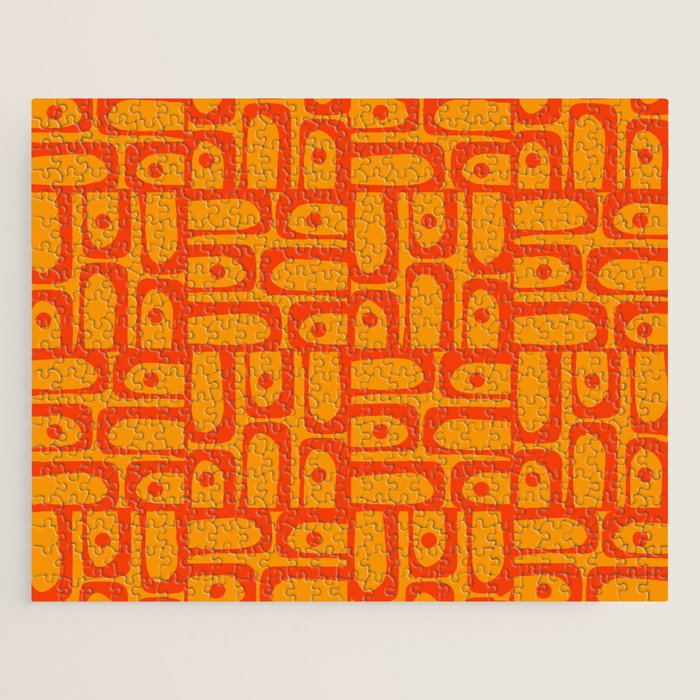 Mid Century Modern Bold Abstract Piquet Pattern in Orange Yellow Jigsaw Puzzle Gallery Image 1