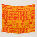 Mid Century Modern Bold Abstract Piquet Pattern in Orange Yellow Wall Tapestry Gallery Image 4