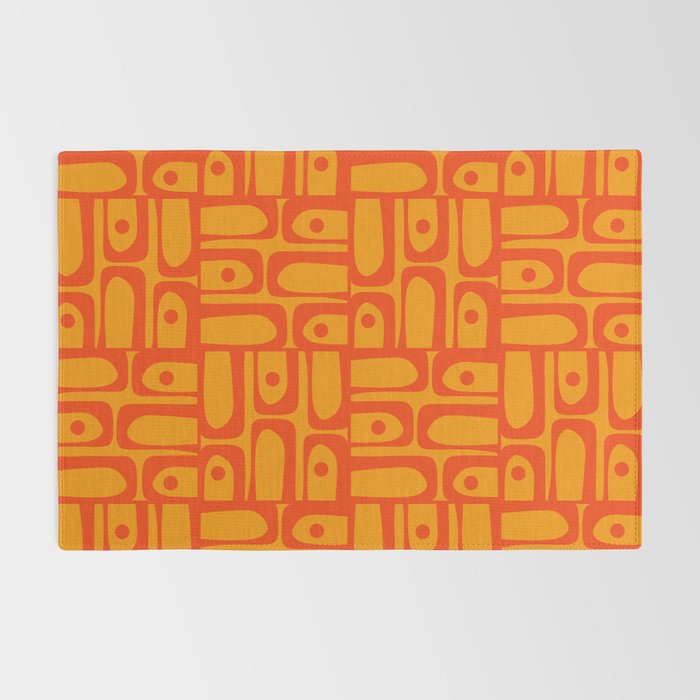 Mid Century Modern Bold Abstract Piquet Pattern in Orange Yellow Rug Gallery Image 2