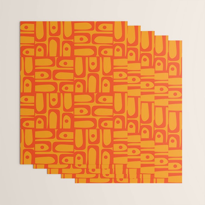 Mid Century Modern Bold Abstract Piquet Pattern in Orange Yellow Wrapping Paper Gallery Image 3