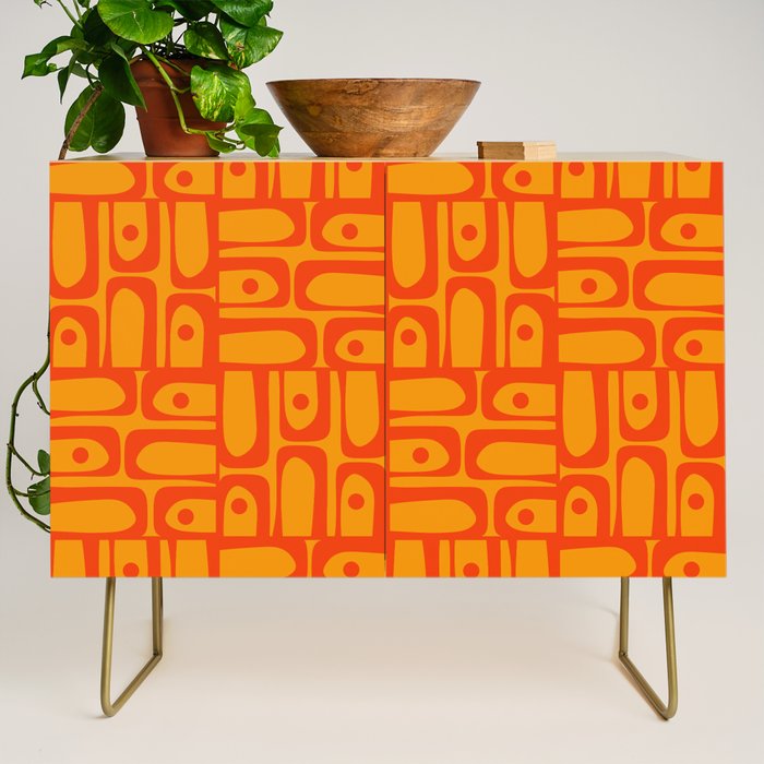 Mid Century Modern Bold Abstract Piquet Pattern in Orange Yellow Credenza Gallery Image 1