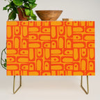 Mid Century Modern Bold Abstract Piquet Pattern in Orange Yellow Credenza Gallery Image 1