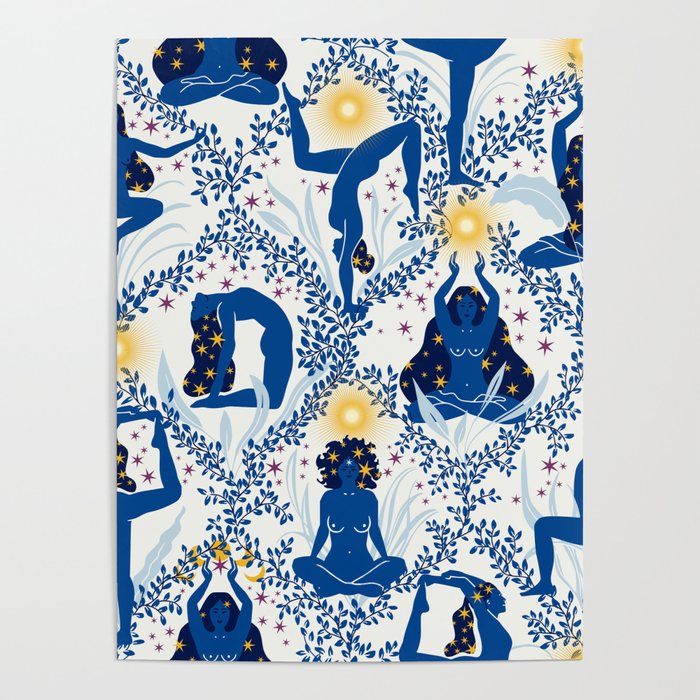 Feel the Cosmic Yoga blue Poster Gallery Image 1