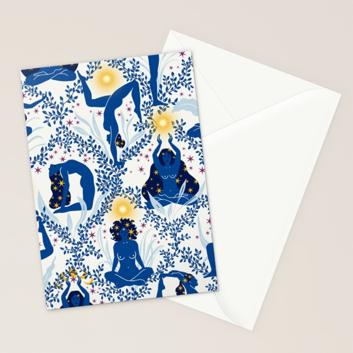 Feel the Cosmic Yoga blue Stationery Card Gallery Image 2