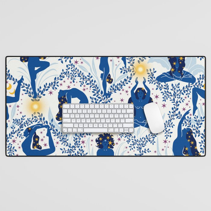 Feel the Cosmic Yoga blue Desk Mat Gallery Image 1