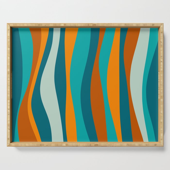 Liquid Stripes in Rust Orange Aqua Turquoise Teal  Serving Tray Gallery Image 1
