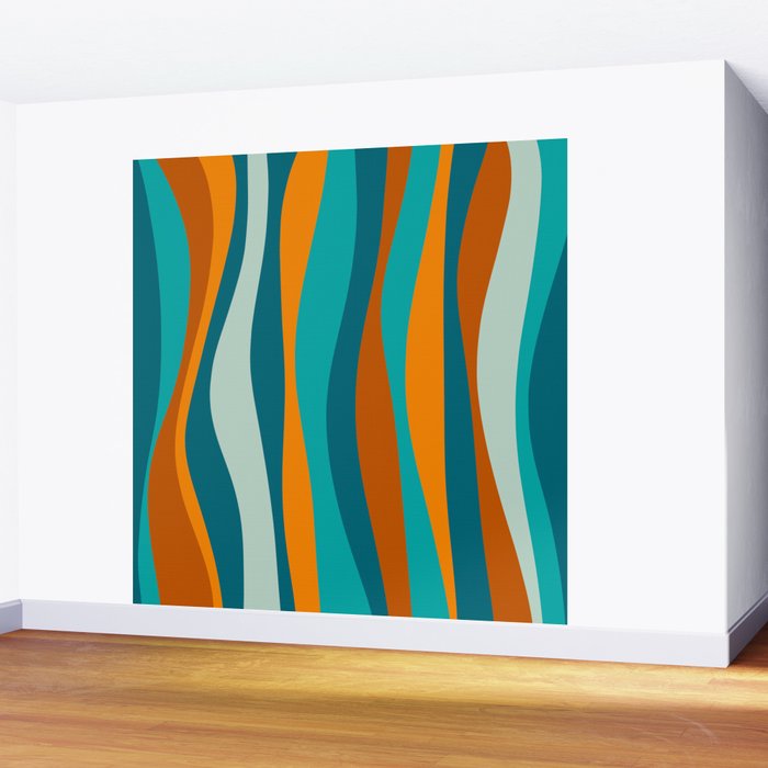 Liquid Stripes in Rust Orange Aqua Turquoise Teal  Wall Mural Gallery Image 2