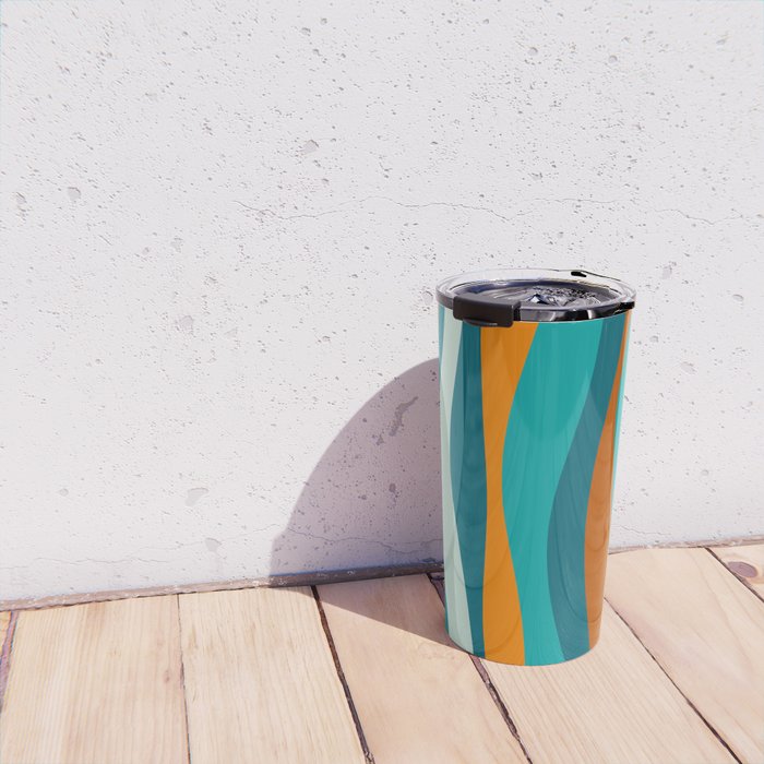 Liquid Stripes in Rust Orange Aqua Turquoise Teal  Travel Mug Gallery Image 4