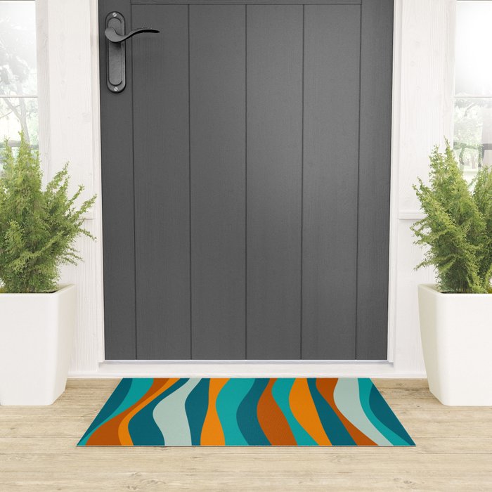 Liquid Stripes in Rust Orange Aqua Turquoise Teal  Welcome Mat Gallery Image 3