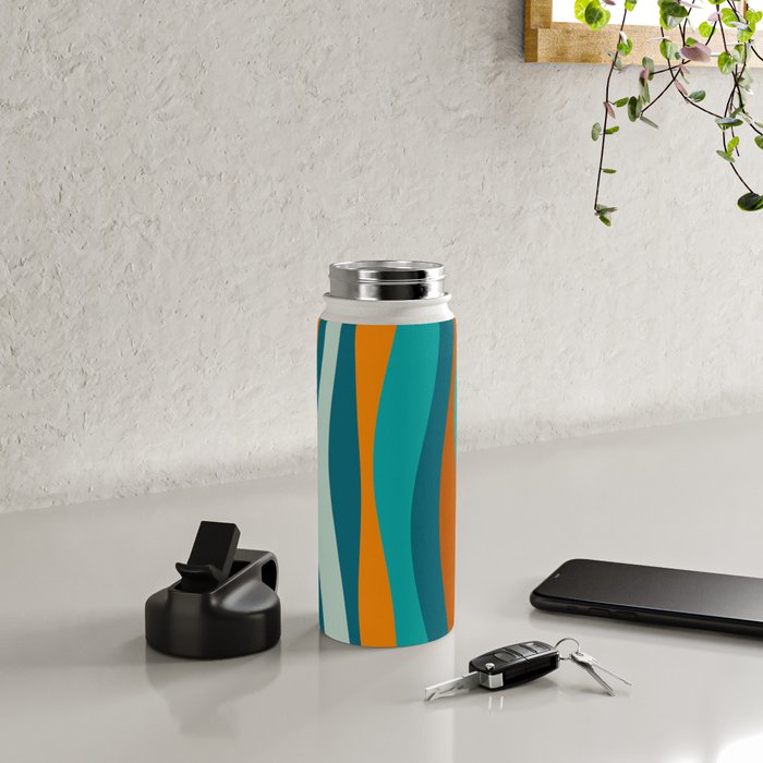 Liquid Stripes in Rust Orange Aqua Turquoise Teal  Water Bottle Gallery Image 4