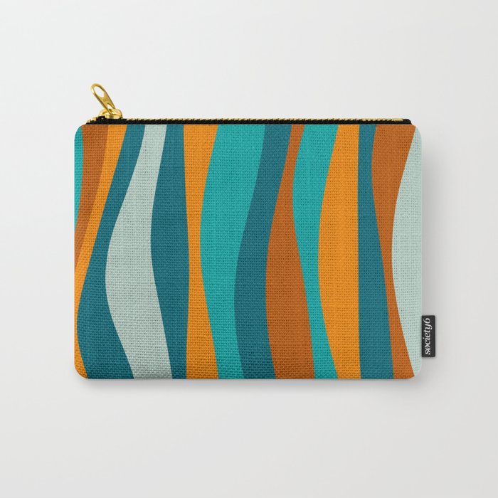 Liquid Stripes in Rust Orange Aqua Turquoise Teal  Carry All Pouch Gallery Image 1