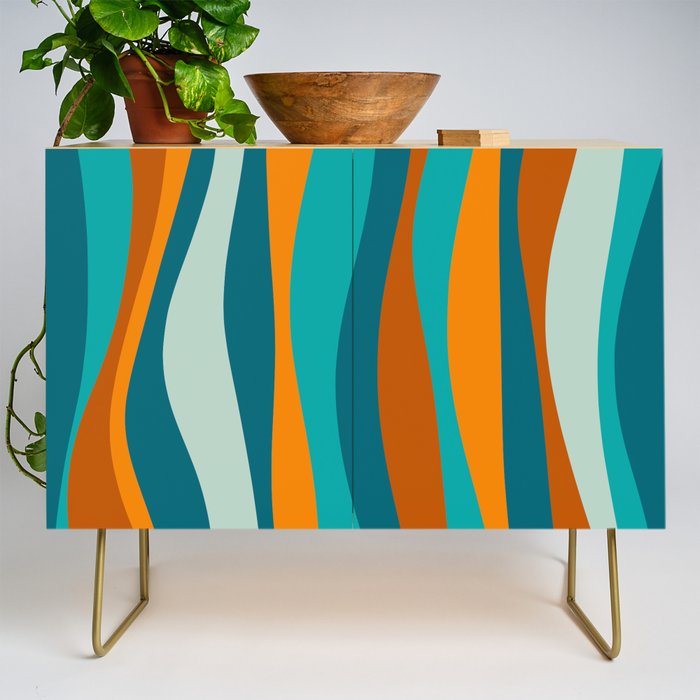 Liquid Stripes in Rust Orange Aqua Turquoise Teal  Credenza Gallery Image 1